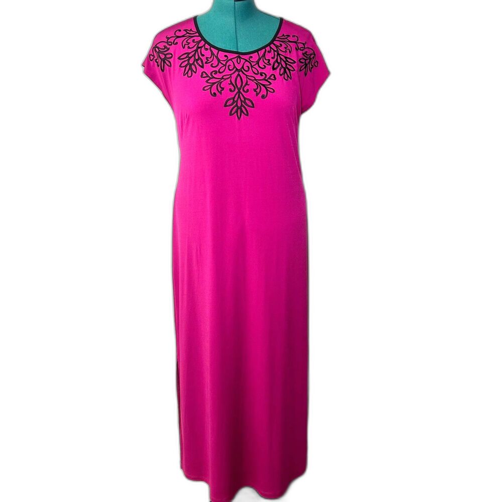 Bob Mackie Wearable Art Fuchsia Cap Sleeve Embroidered Dress Size M Old Money